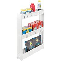 mDesign Mueble auxiliar para lavadero – Compacta estantería con ruedas para guardar detergentes- quitamanchas- etc…